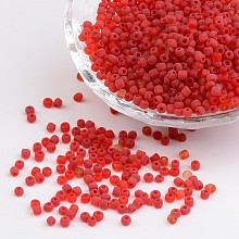 Honeyhandy 8/0 Frosted Round Glass Seed Beads, Red, Size: about 3mm in diameter, hole:1mm, about 1101pcs/50g