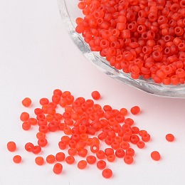 Honeyhandy 12/0 Frosted Round Glass Seed Beads, Red, Size: about 2mm in diameter, hole:1mm, about 3304pcs/50g