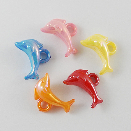 Honeyhandy Opaque AB Color Acrylic Dolphin Charms, Mixed Color, 18x13x8mm, Hole: 3mm, about 1020pcs/500g