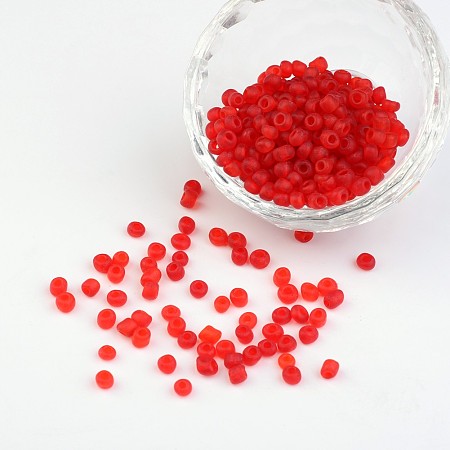 ARRICRAFT 6/0 Frosted Round Glass Seed Beads, Red, Size: about 4mm in diameter, hole:1.5mm, about 495pcs/50g