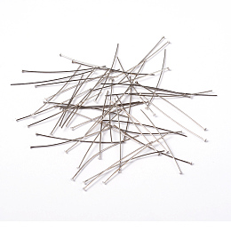 Honeyhandy Platinum Color Brass Flat Head Pins Fit Jewelry Making Findings, Cadmium Free & Nickel Free & Lead Free, Size: about 0.75~0.8mm thick, 5.0cm long, head: 2mm