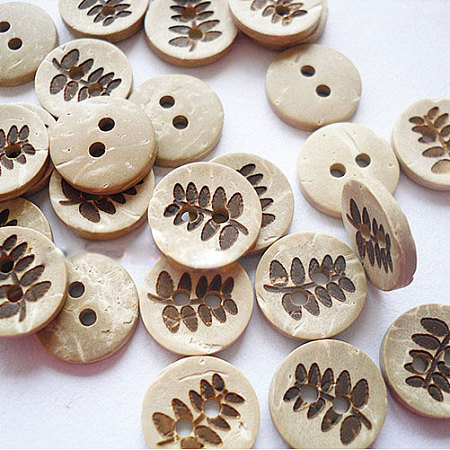Honeyhandy 2-Hole Buttons for Kids , Coconut Button, Antique White, about 13mm in diameter, about 100pcs/bag
