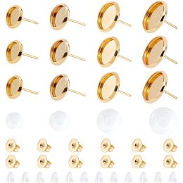 ARRICRAFT 40 Sets 4 Sizes Stainless Steel Bezel Stud Earrings Flat Round Earrings with Transparent Glass Cabochons 50pcs Butterfly Earring Backs 50pcs Plastic Earring Back for Jewelry DIY,Pin:0.8mm