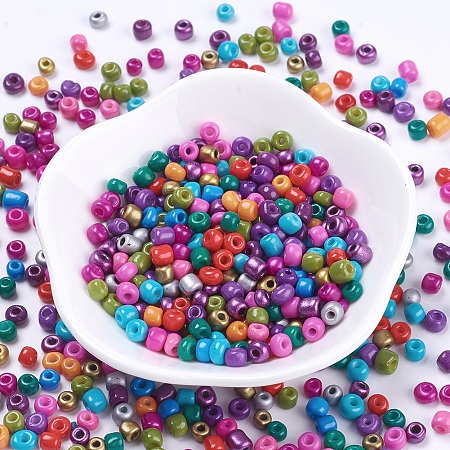 ARRICRAFT 6/0 Baking Paint Glass Seed Beads, Mixed Color, 4~5x3~4mm, Hole: 1~2mm, about 4500pcs/bag