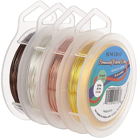 Copper Wire, Mixed Color, 24 Gauge, 0.5mm, about 30m/roll, 4 colors, 1roll/color, 4rolls/set