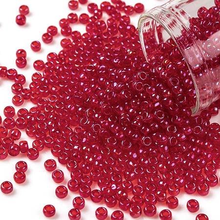 TOHO Round Seed Beads, Japanese Seed Beads, (798) Inside Color AB Crystal/Siam Ruby Lined, 8/0, 3mm, Hole: 1mm, about 222pcs/10g