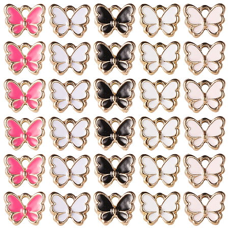 SUNNYCLUE Enamel Alloy Charms, Light Gold Plated, Butterfly, Mixed Color, 7.4x7.2x1.7cm, 30pcs/box