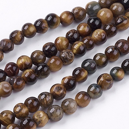 ARRICRAFT Natural Tiger Eye Round Bead Strands, 6mm, Hole: 1mm, about 62pcs/strand, 15.7 inches