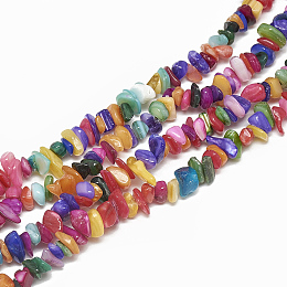 Honeyhandy Freshwater Shell Beads Strands, Dyed, Chip, Colorful, 4~14x4~8x1~8mm, Hole: 1mm, about 210~250pcs/strand, 31.4 inch