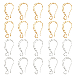 SUPERFINDINGS Brass Earring Hooks, Long-Lasting Plated, Platinum & Golden, 19.5x11x2.5mm, Hole: 2mm, Pin: 1mm; 2 colors, 10pcs/color, 20pcs/box