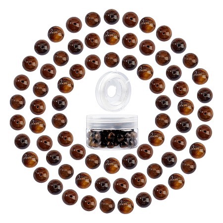 SUNNYCLUE DIY Stretch Bracelets Making Kits, include Natural Tiger Eye Round Beads, Elastic Crystal Thread, Beads: 10~10.5mm, Hole: 1~1.2mm; 100pcs