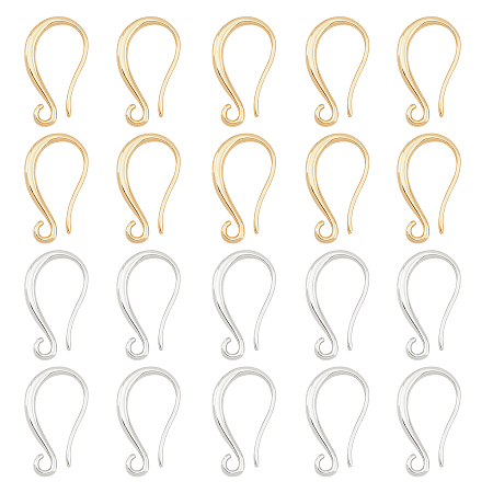 SUPERFINDINGS Brass Earring Hooks, Long-Lasting Plated, Platinum & Golden, 19.5x11x2.5mm, Hole: 2mm, Pin: 1mm; 2 colors, 10pcs/color, 20pcs/box