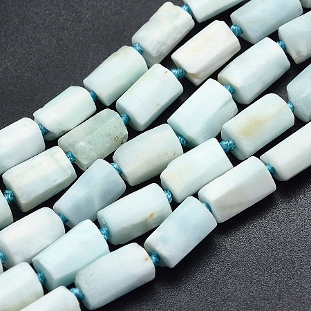 ARRICRAFT Natural Larimar Beads Strands, Column, Faceted, Frosted, 8~12x6~7mm, Hole: 1mm, about 31~35pcs/strand, 15.7~16.1 inches(40~41cm)