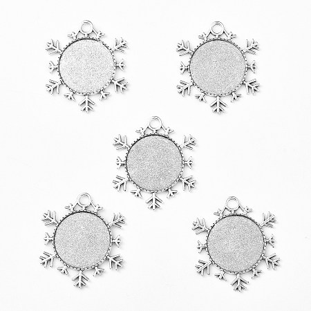 NBEADS 10 Pcs Antique Silver 25mm Alloy Double Sided Snowflake Pendant Cabochon Bezel Blank Settings Christmas Ornaments Cameo Pendants, Photo Jewelry, Necklace Crafts