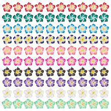 SUNNYCLUE Handmade Polymer Clay 3D Flower Plumeria Beads, Mixed Color, 15x8mm, Hole: 2mm, 100pcs/set