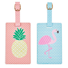 Gorgecraft PU Leather Luggage Bag Tags, Travel ID Labels, Suitcase Name Tags, Rectangle, Flamingo & Pineapple Pattern, Mixed Color, 117x70x2mm, 2 colors, 1pc/color, 2pcs