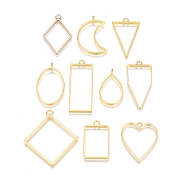 Honeyhandy Rack Plating Alloy Open Back Bezel Pendants, For DIY UV Resin, Epoxy Resin, Pressed Flower Jewelry, Mixed Shapes, Golden, 33~49x20~44x3.5~3.8mm, Hole: 2.8~4mm, 10pcs/set