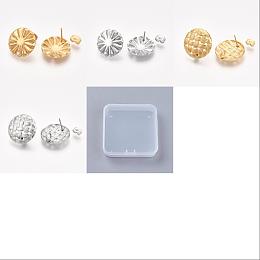 Unicraftale 16Pcs 4 Style 304 Stainless Steel Stud Earring Findings, with Ear Nuts/Earring Backs, Flat Round, Golden & Stainless Steel Color, 17mm, Hole: 1.8mm, Pin: 0.7mm, 20mm, Hole: 4mm, Pin: 0.7mm, 4pcs/style