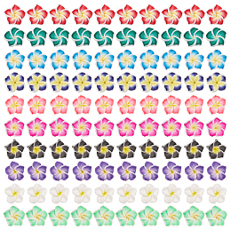 SUNNYCLUE Handmade Polymer Clay 3D Flower Plumeria Beads, Mixed Color, 15x8mm, Hole: 2mm, 100pcs/set