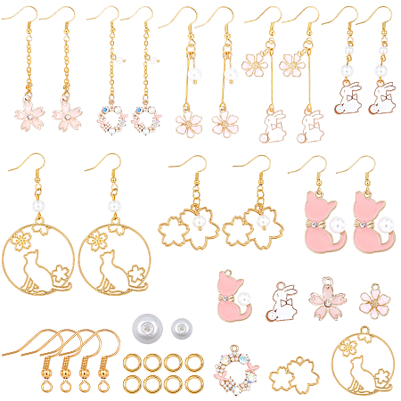 SUNNYCLUE DIY Earring Making, with Alloy Pendants, Glass Pearl Beads, Brass Earring Hooks, Brass Flat Oval Cable Chains and Iron Jump Rings, Mixed Color