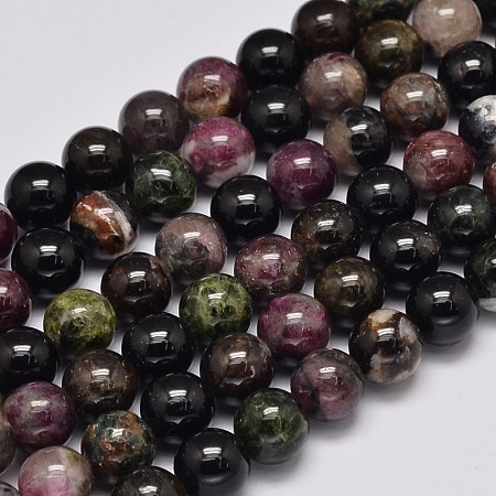 ARRICRAFT Round Natural Tourmaline Beads Strands, Grade AB, Slight Green, 8mm, Hole: 1mm, about 51pcs/strand, 15.7 inches