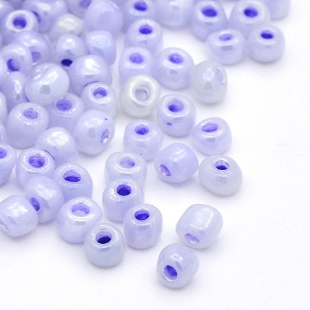 Honeyhandy DIY Craft Beads 6/0 Ceylon Round Glass Seed Beads, Lilac, Size: about 4mm in diameter, hole:1.5mm, about 495pcs/50g