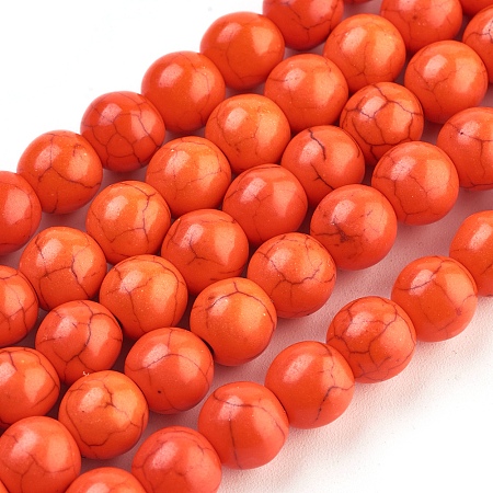 Arricraft 1 Strand Synthetic Turquoise Round Beads Strands, Dyed, Orange Red, 8mm, Hole: 1mm, about 50pcs/strand, 15.35 inches