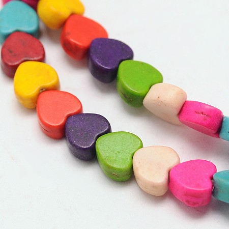 Arricraft Dyed Synthetical Turquoise Heart Bead Strand, Colorful, 5x6x3mm, Hole: 1mm, about 79pcs/strand, 15.7 inches