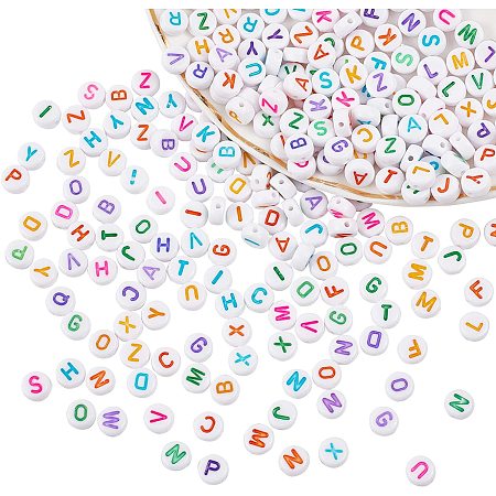 ARRICRAFT Alphabet Acrylic Beads, Flat Round, Mixed Color, Mixed, 125x125x35mm, Diameter: 7 mm, Thick: 3.5~4mm, Hole: 1.2mm, 1300pcs/box