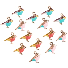 SUNNYCLUE Alloy Enamel Charms, Cadmium Free & Lead Free, Sparrow Shape, Light Gold, Mixed Color, 14x15x5.5mm, Hole: 1.5mm, 3 colors, 5pcs/color, 15pcs