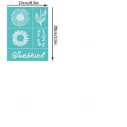 Olycraft 2Pcs Self-Adhesive Silk Screen Printing Stencil, for Painting on Wood, DIY Decoration T-Shirt Fabric, Turquoise, Sunflower Pattern, 28x22cm, 2pcs/set