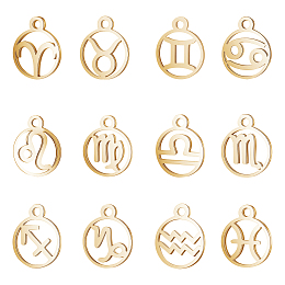 Unicraftale 304 Stainless Steel Pendants, Manual Polishing, Ring with Twelve Constellations, Golden, 18x16x1.5mm, Hole: 1.6mm, 12 Constellations, 1pc/constellations, 12pcs/box