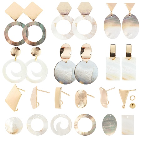 SUNNYCLUE DIY Earring Making Kits, with Brass Stud Earring Findings, Shell Pendants, Mixed Shapes, Golden