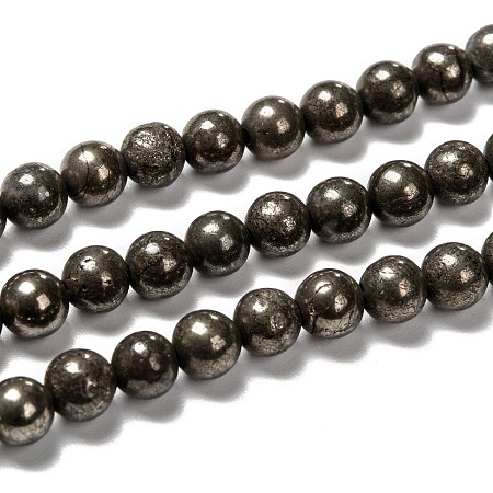 Arricraft Natural Pyrite Beads Strands, Round, 6mm, Hole: 1mm, about 67pcs/strand, 15.74 inches