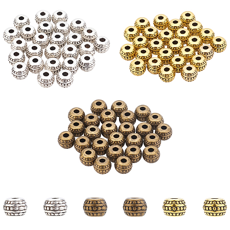 SUPERFINDINGS Tibetan Style Alloy Spacer Beads, Cadmium Free & Nickel Free & Lead Free, Drum, Mixed Color, 5x7mm, Hole: 1mm, 3 colors, 40pcs/color, 120pcs/box
