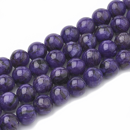 Arricraft Natural Chalcedony Beads Strands, Imitation Charoite, Dyed & Heated, Round, 6~7mm, Hole: 1mm, about 60~67pcs/strand, 15.7 inches
