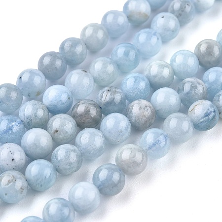 ARRICRAFT Natural Aquamarine Beads Strands, Round, Grade AB+, 6mm, Hole: 0.7mm, about 62pcs/Strand, 15.5 inch(39cm)