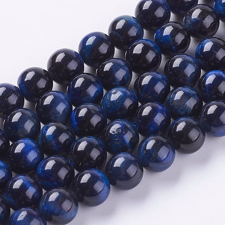 ARRICRAFT Natural Tiger Eye Beads Strands, Grade A, Dyed, Round, Medium Blue, 8mm, Hole: 1mm, about 48pcs/strand, 15.75 inches