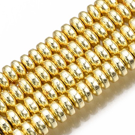 Arricraft Electroplate Non-magnetic Synthetic Hematite Bead Strands, Rondelle, Golden Plated, 4x2mm, Hole: 1mm, about 180pcs/strand, 15.7 inches