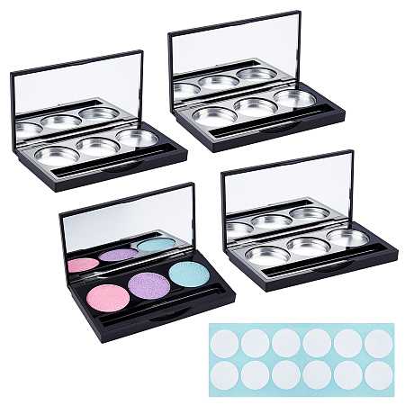 DIY Empty Eyeshadow Box, Plastic 3 Compartments Eyeshadow Palettes Sub Boxes, with Empty Round Aluminum Palette Pans, Black, 5.05x9.15x1.15cm