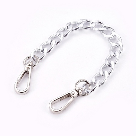 PANDAHALL ELITE Bag Strap Chains, with Aluminum Curb Link Chains and Alloy Swivel Clasps, Platinum & Silver, 20~21.8cm; 1.15mm, 2pcs