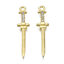 Honeyhandy Alloy Rhinestone Pendants, Cadmium Free & Lead Free, Golden, Sword, Crystal, 35x8x2.5mm, Hole: 1.8mm