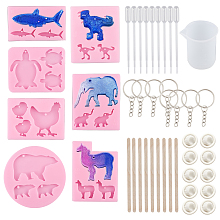 SUNNYCLUE DIY Keychain Makings, with Silicone Pendant Molds & Measuring Cup, Iron Split Key Rings, Disposable Plastic Transfer Pipettes & Latex Finger Cot, Wooden Craft Ice Cream Sticks, Mixed Color, Key Ringst: about 25x2mm, 21pcs/set; Molds: 7pcs/set