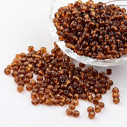 Honeyhandy 6/0 Round Silver Lined Round Hole Glass Seed Beads, Brown, 4mm, Hole: 1.5mm, about 496pcs/50g