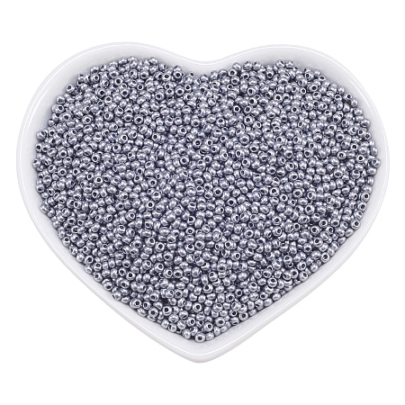 Ornaland 12/0 Glass Seed Beads, Baking Varnish, Opaque Colours, Round, Silver, 2x1.5mm, Hole: 0.3mm; about 11200pcs/bag