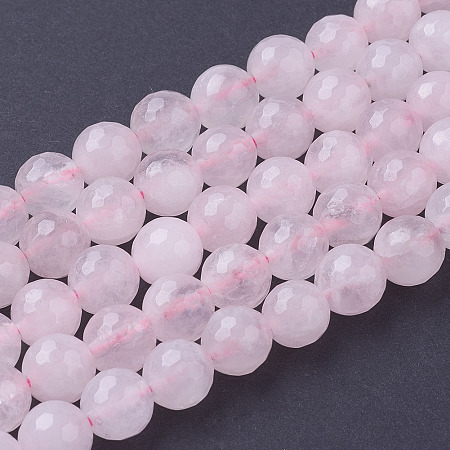 Arricraft Natural Rose Quartz Beads Strands, Faceted, Round, Pink, 8mm, Hole: 1mm, about 24pcs/strand, 7.8 inches