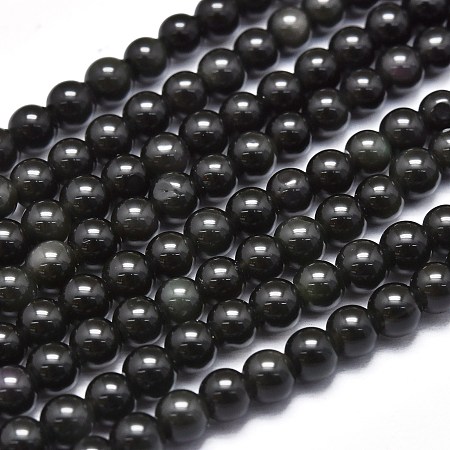 Arricraft Natural Obsidian Beads Strands, Round, 3.5~4.5mm, Hole: 0.5mm, about 98pcs/strand, 15.55 inches(39.5cm)