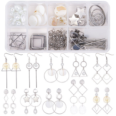 SUNNYCLUE DIY Earring Making, with Glass Pearl Beads, 304 Stainless Steel Findings, Shell Pendants and Brass Earring Findings, Mixed Color, 35x0.7mm