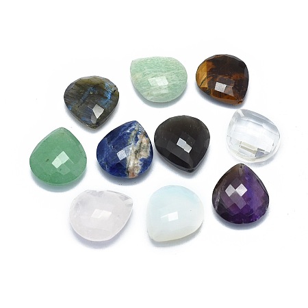 ARRICRAFT Natural Gemstone Beads, Half Drilled, teardrop, Faceted, 18x16x7mm, Hole: 1mm