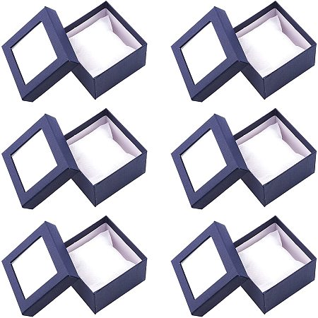 NBEADS Paper Gift Box for Watch, with Sponge & Clear Window, Square, Blue, 9x9x6cm